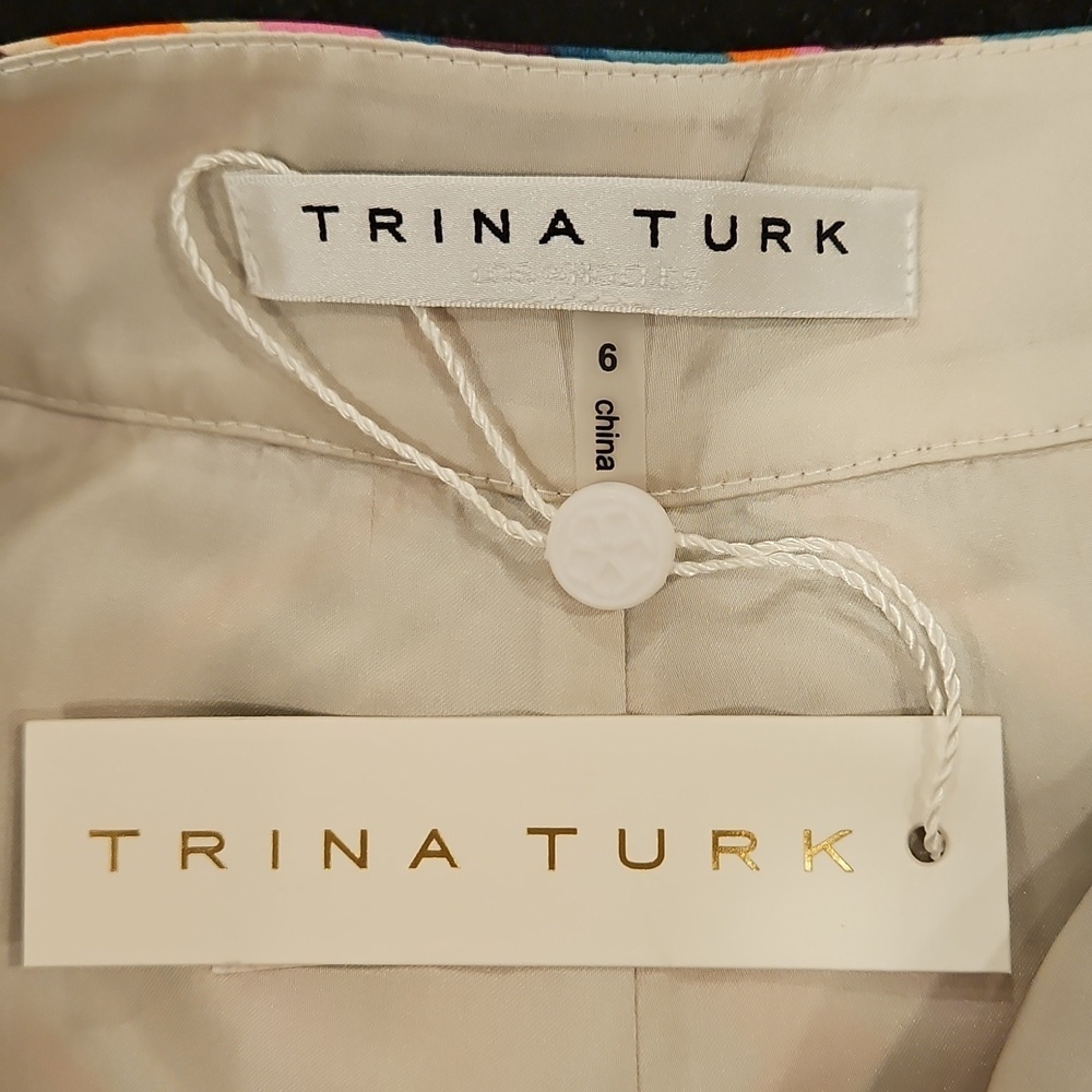 💕TRINA TURK💕 Bay Pant ~ Brookhaven Blocks Satin Georgette 6 NWT - Picture 15 of 16